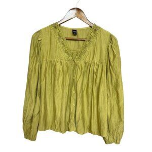 Dazy Button Front Lacy Neck Detailing Puffy Long Sleeve Babydoll Blouse Size XL